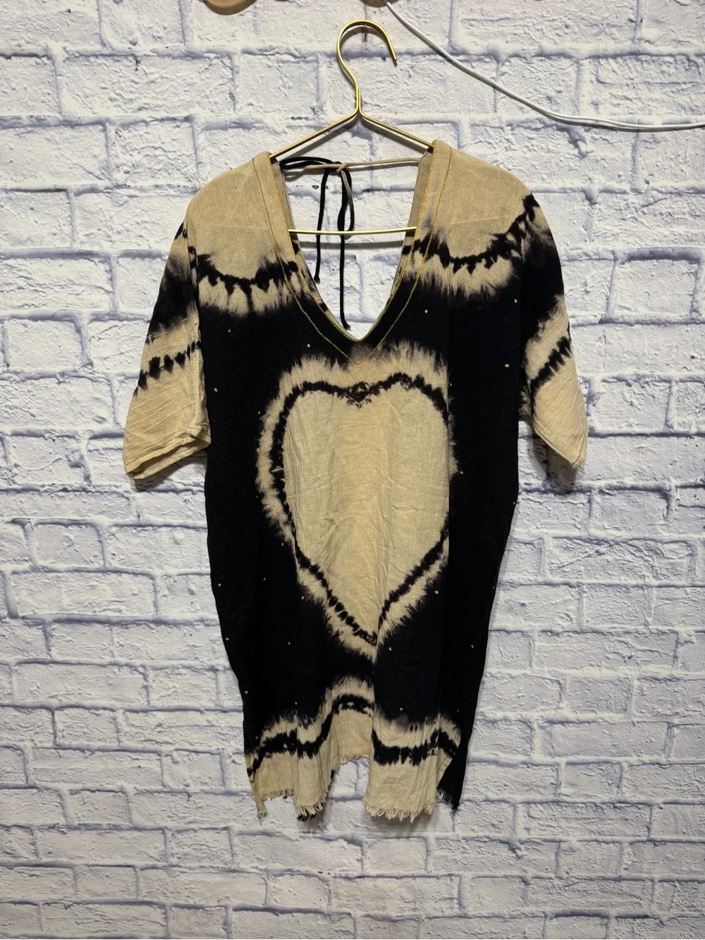 Natural Life Sayulita Kaftan heart tie dye tunic one size gauze summer beach